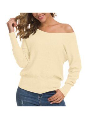 Womens Off Shoulder Knit Sweater Long Sleeve Loose Pullover